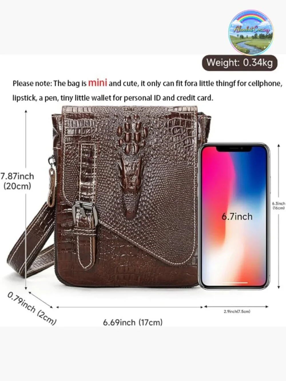 Genuine Leather Mini Messenger Bag Crocodile Embossed Crossbody Sling Bag
